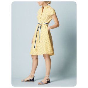 Boden Sophia Shirt Dress, Yellow Patterned Cap Sleeve